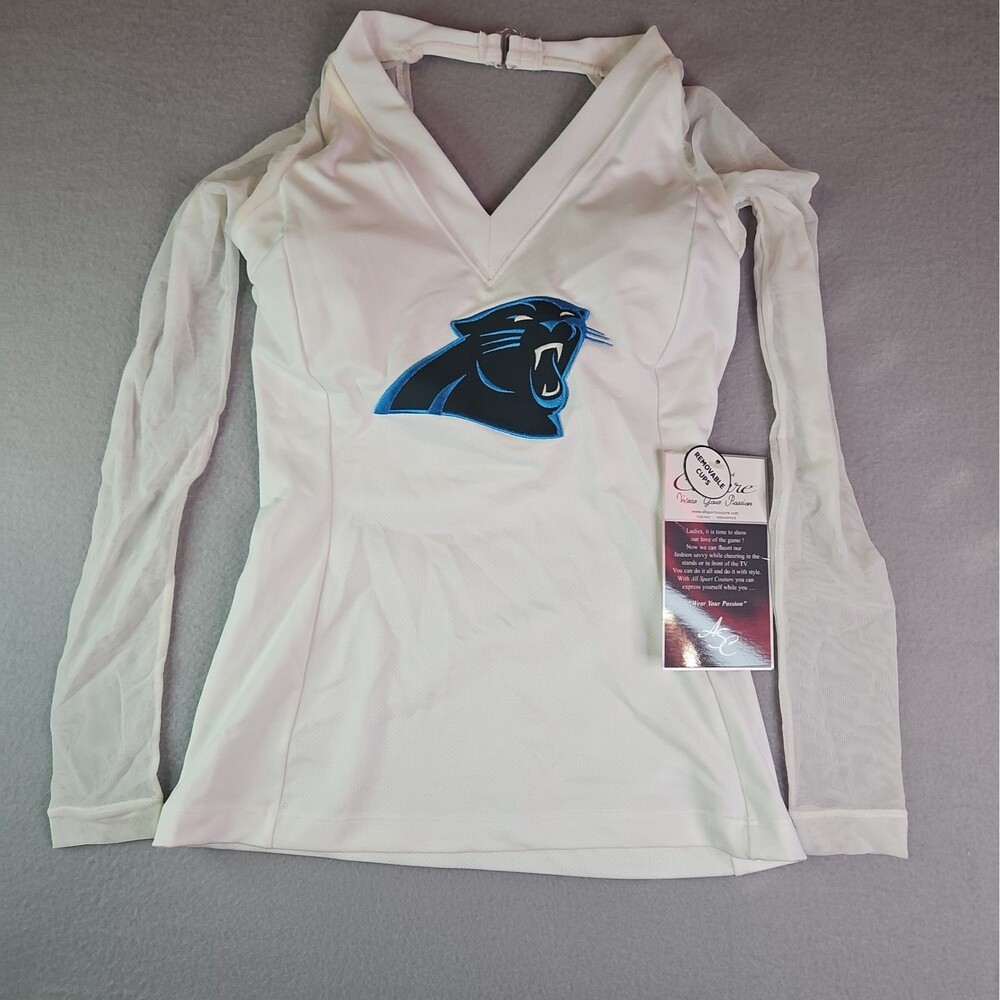 Women's NFL Panthers Halter Style Shirt Long Mesh Sleeves XS